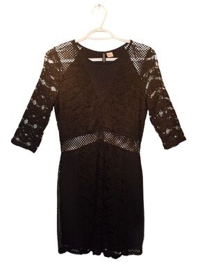 H&M Black Lace Crochet Mini Dress with Mesh Panels
